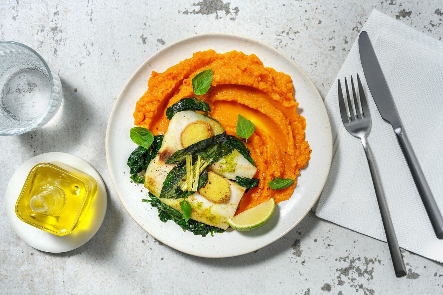 Papillote de lieu & épinards à la thaï