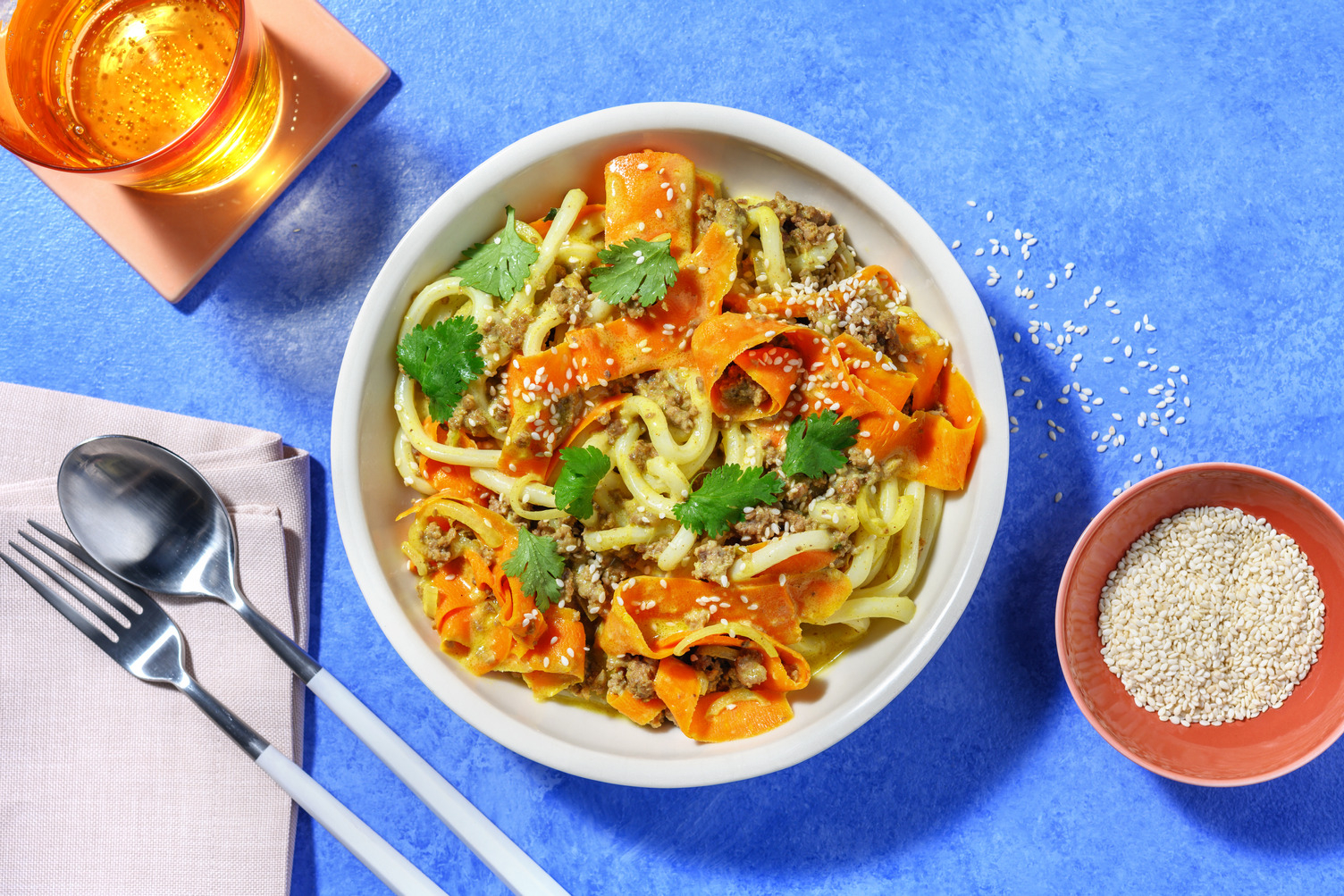 Udon au bœuf haché sauce curry coco