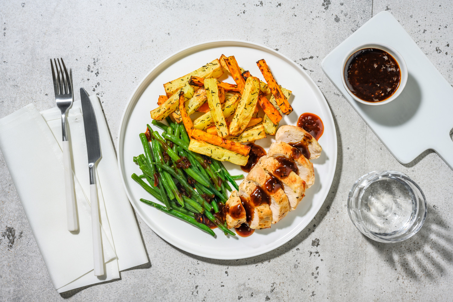 Poulet sauce échalote & frites de légumes