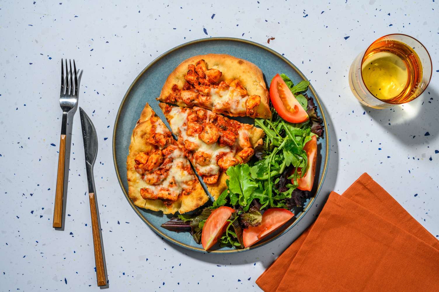 Pizza naan Provençale au poulet