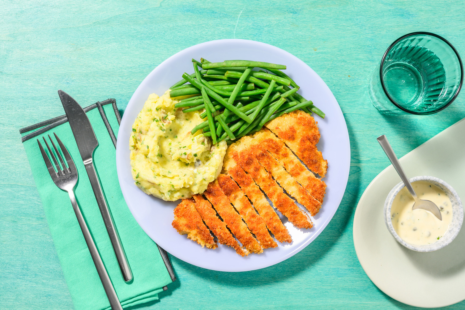 Escalope de dinde panée & haricots verts