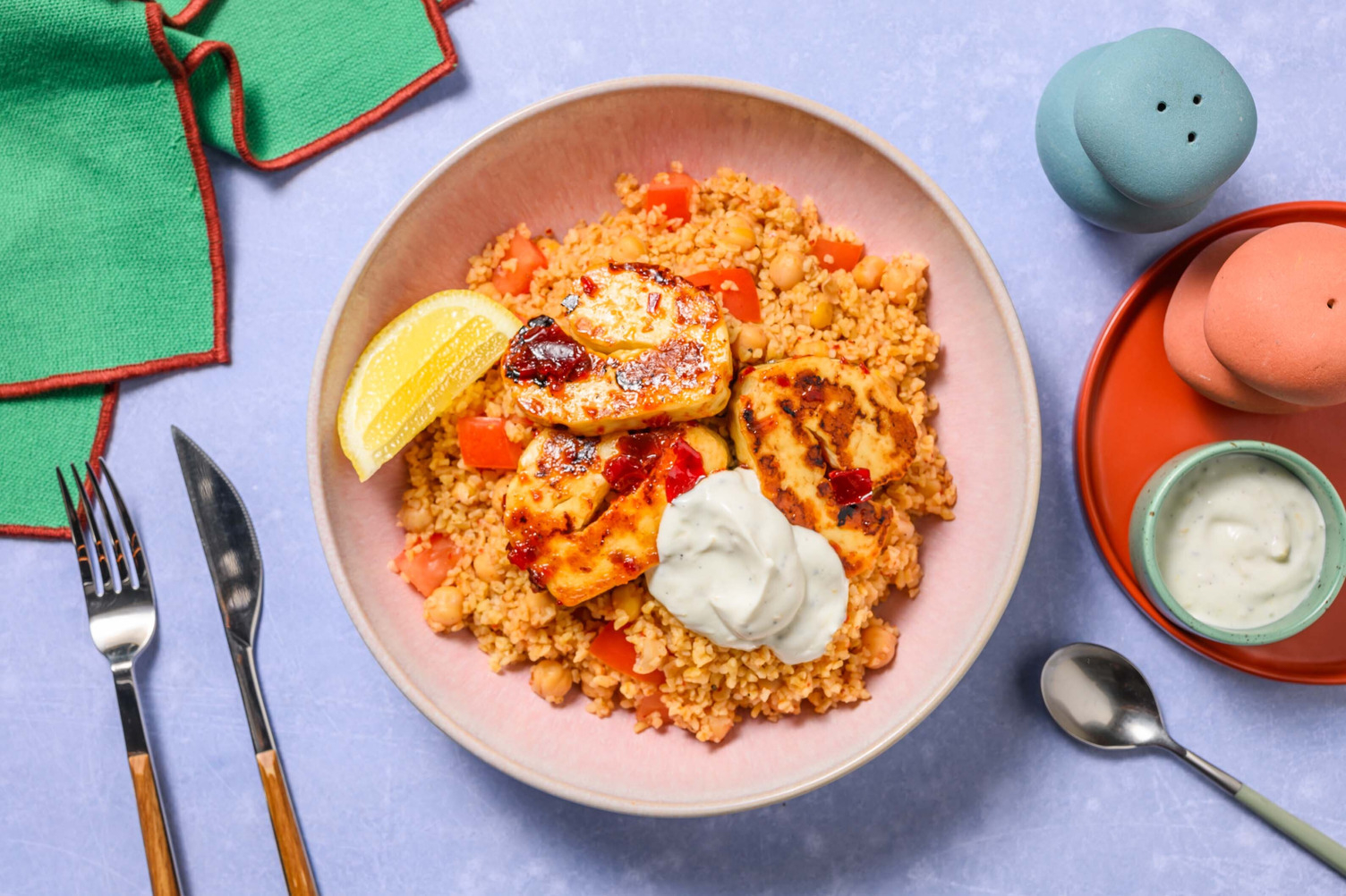 Glazed Halloumi on Harissa Tabbouleh