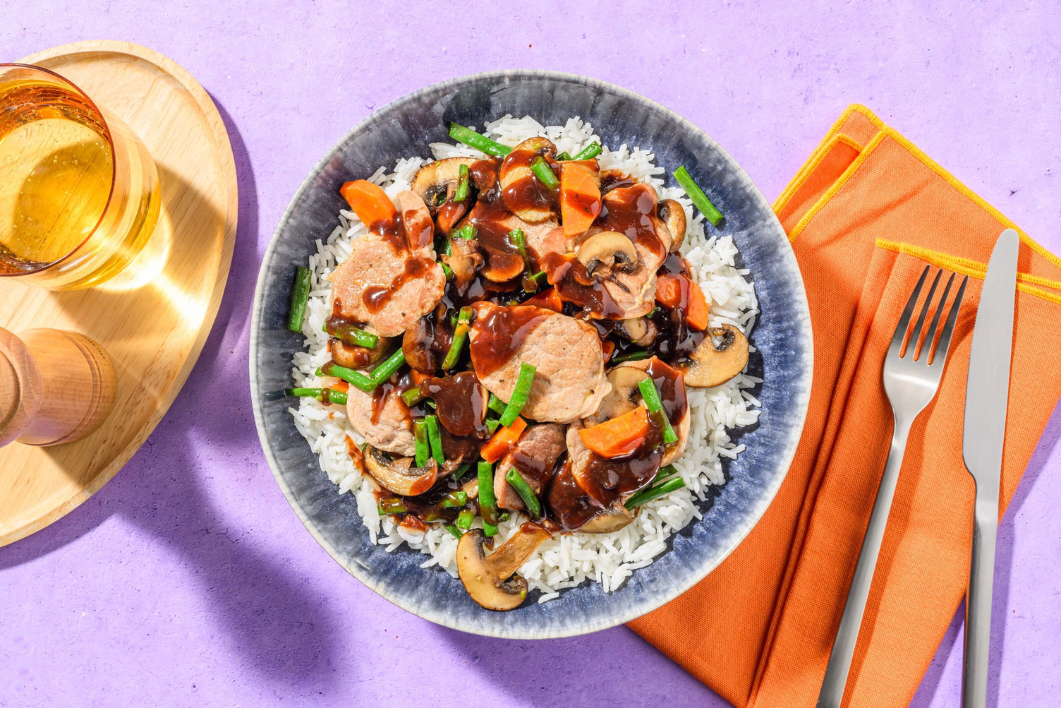 Stir Fry Bio Schweinefilet mit Soja-Pflaumensauce