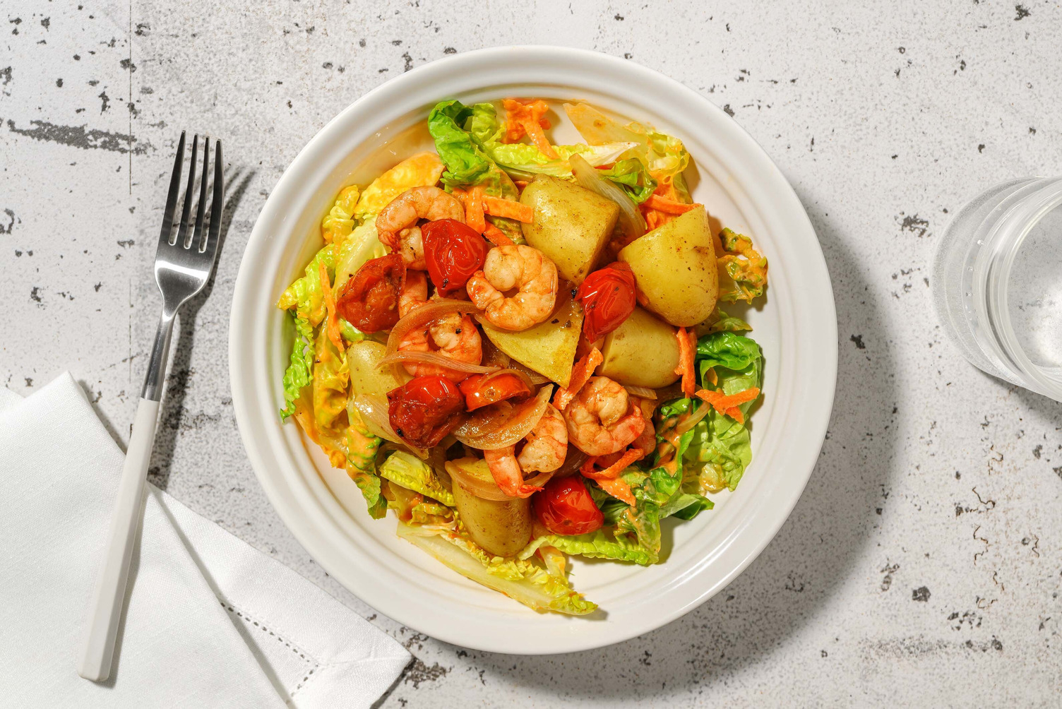 Kreolische Kartoffelpfanne mit Garnelen