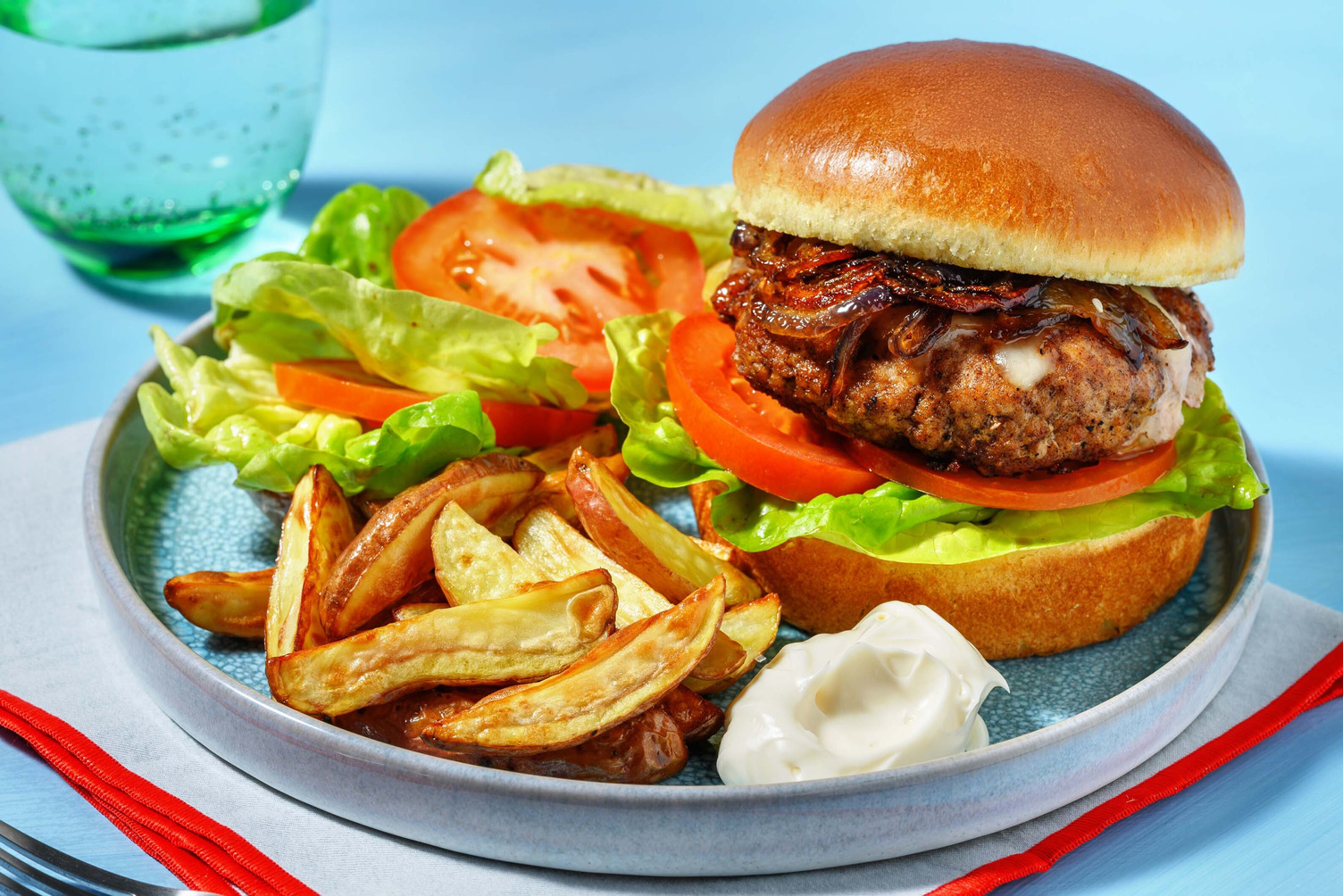 Cheeseburger on Brioche with Potato Wedges