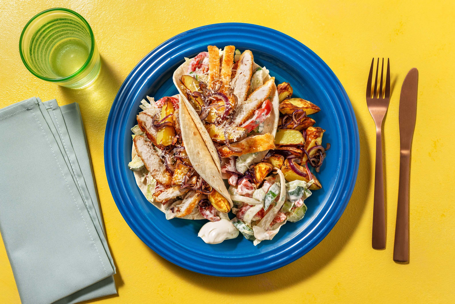 Tortilla's met krokante kip en aardappelpartjes