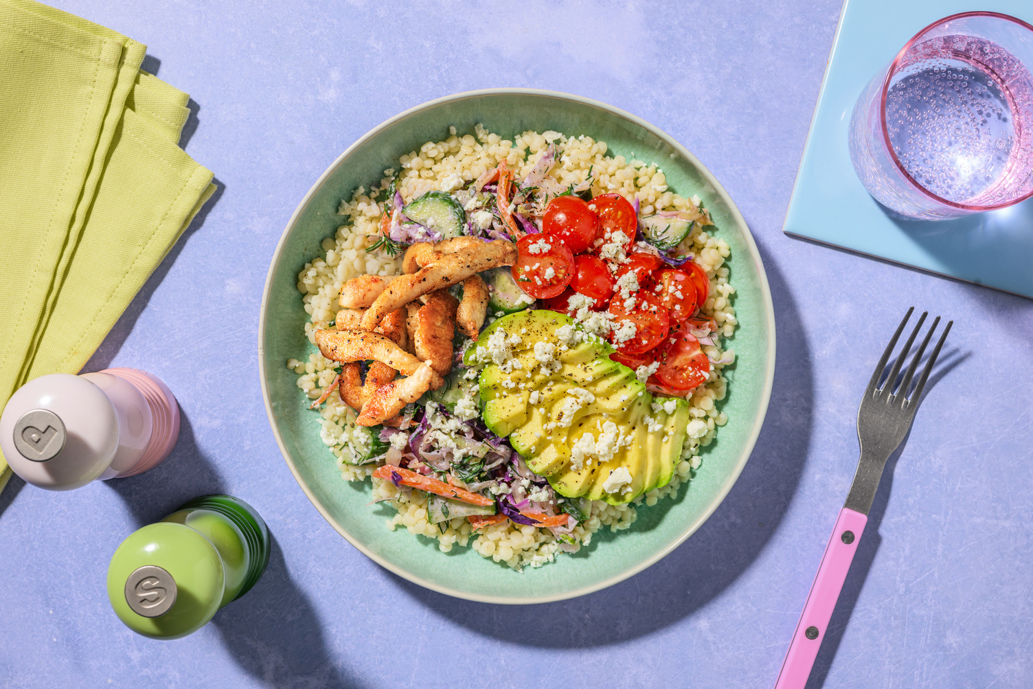 Perlencouscoussalat mit veganem Schawarma