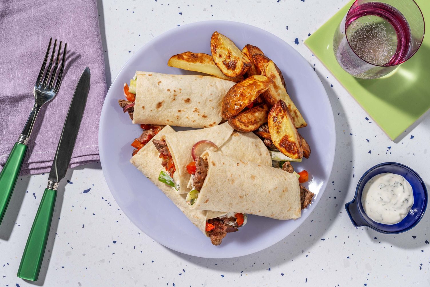 Wraps de steak et pommes de terre rôties