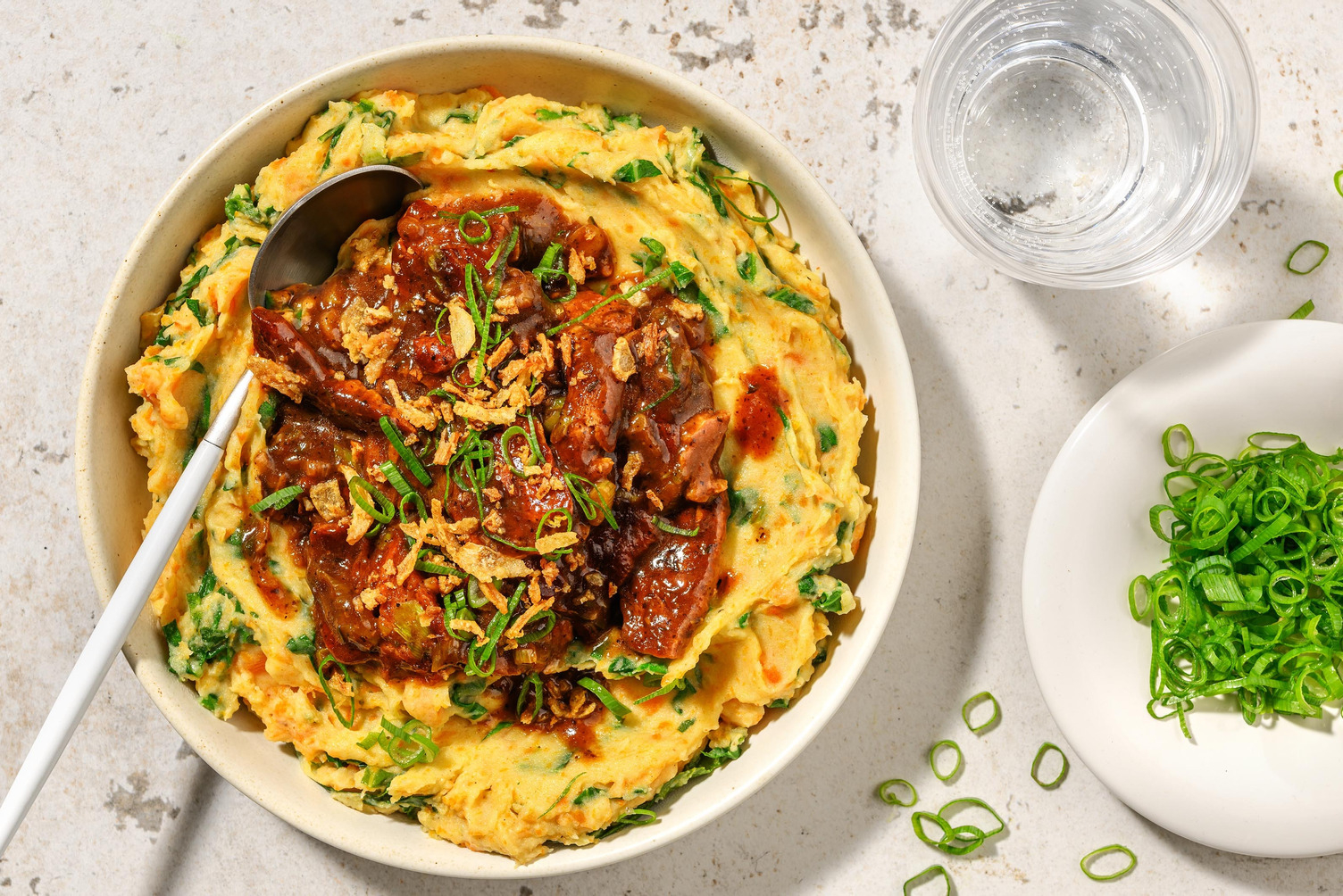 Sticky Veggie No-Beef with Escarole Stamppot