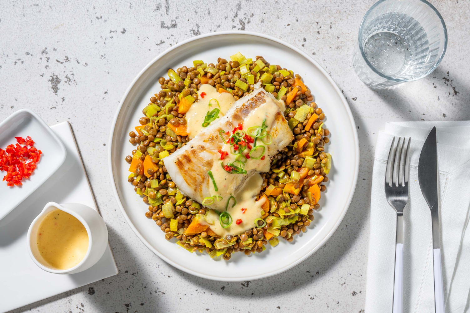 Kabeljau auf Curry-Linsengemüse