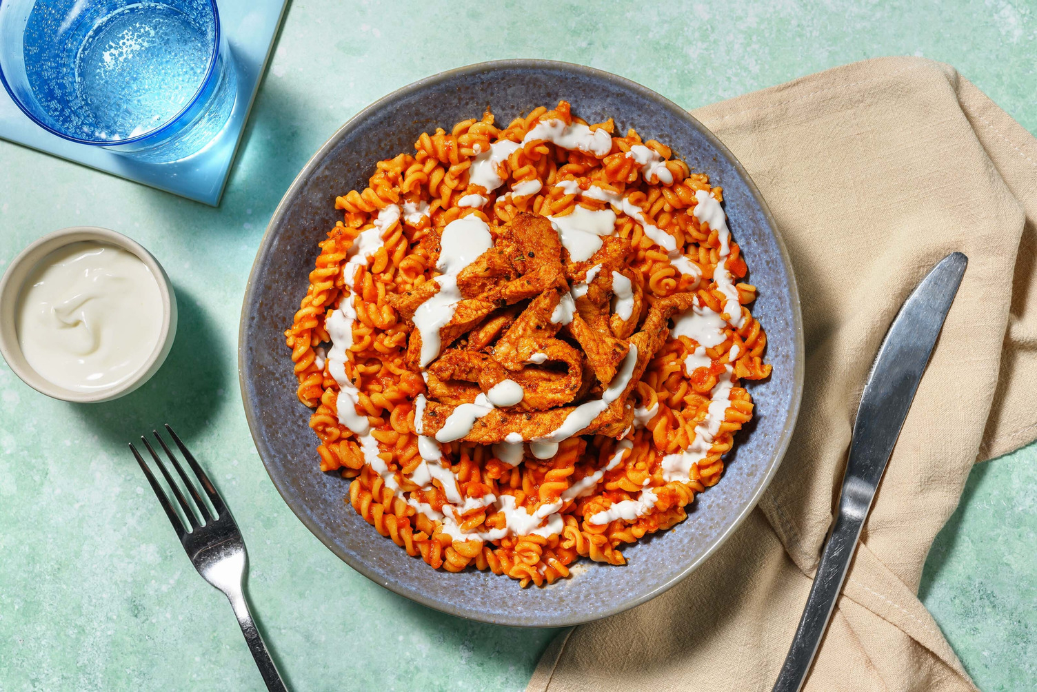 Kichererbsenpasta mit Gyros-Streifen