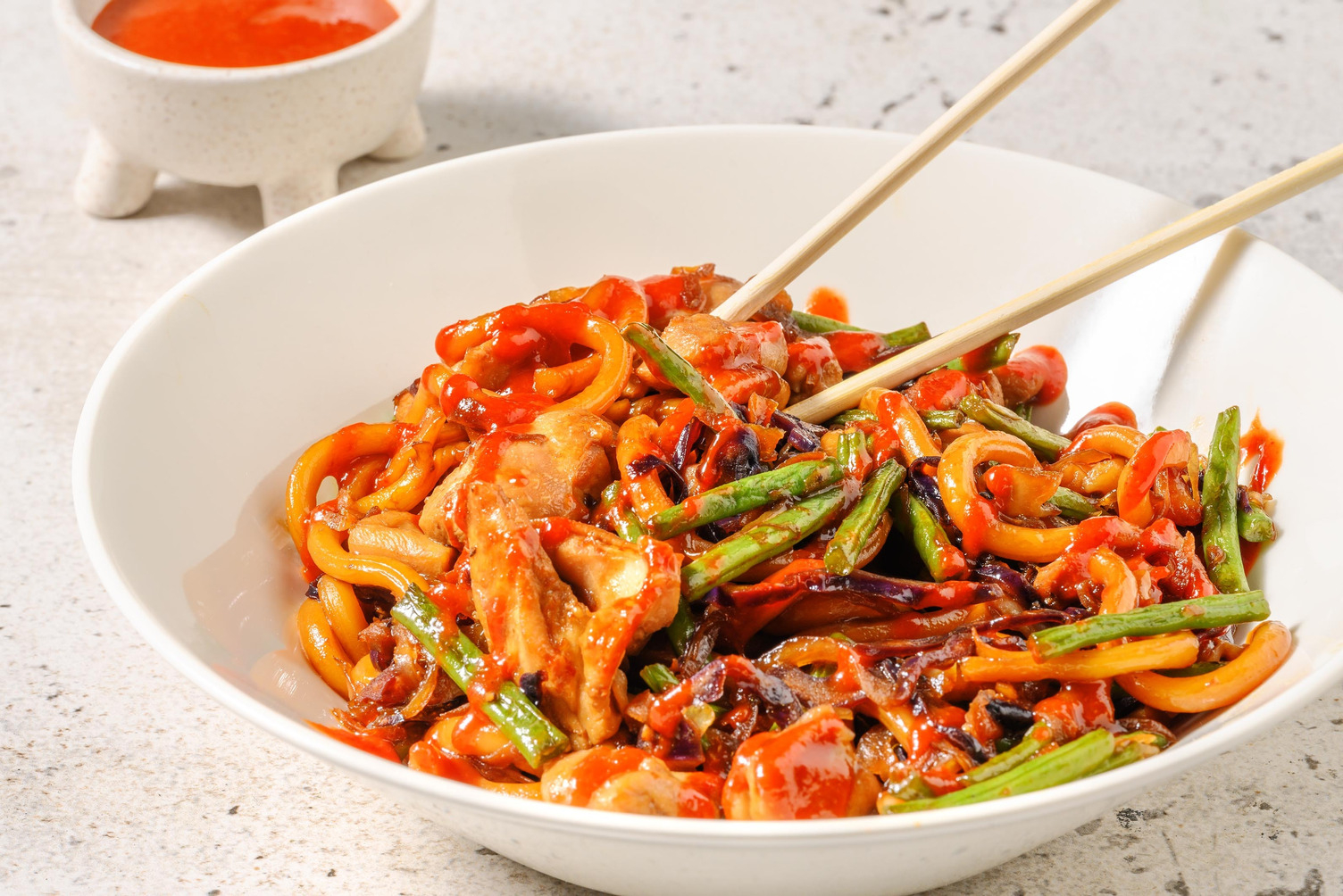 One Pan Honey Sriracha Chicken Udon