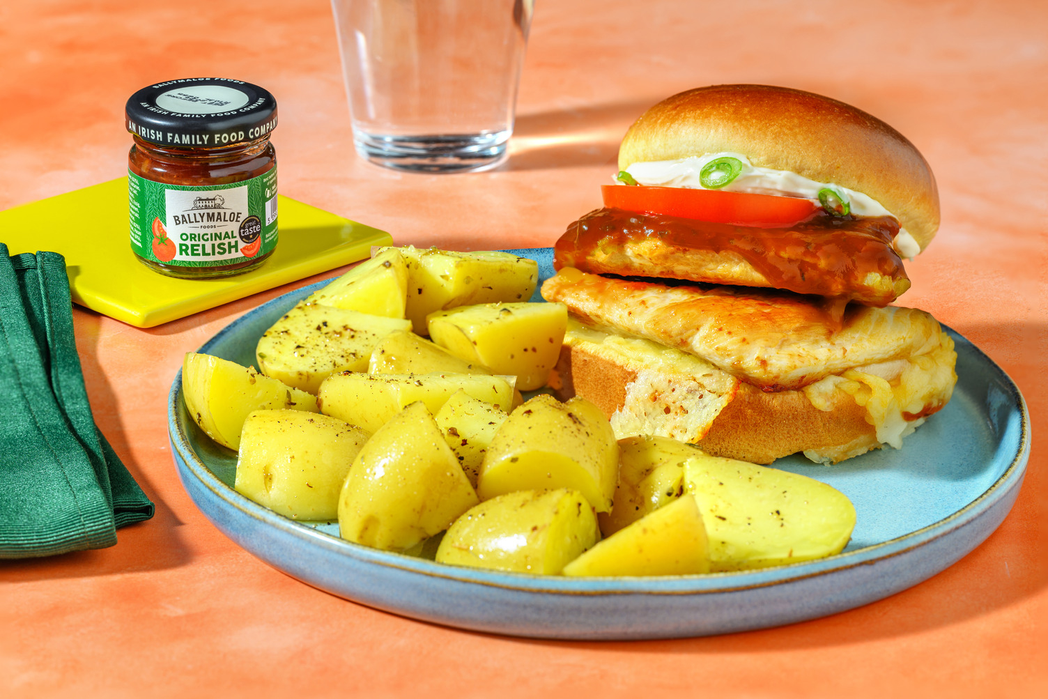 Cheesy Chicken Burger with Ballymaloe Relish