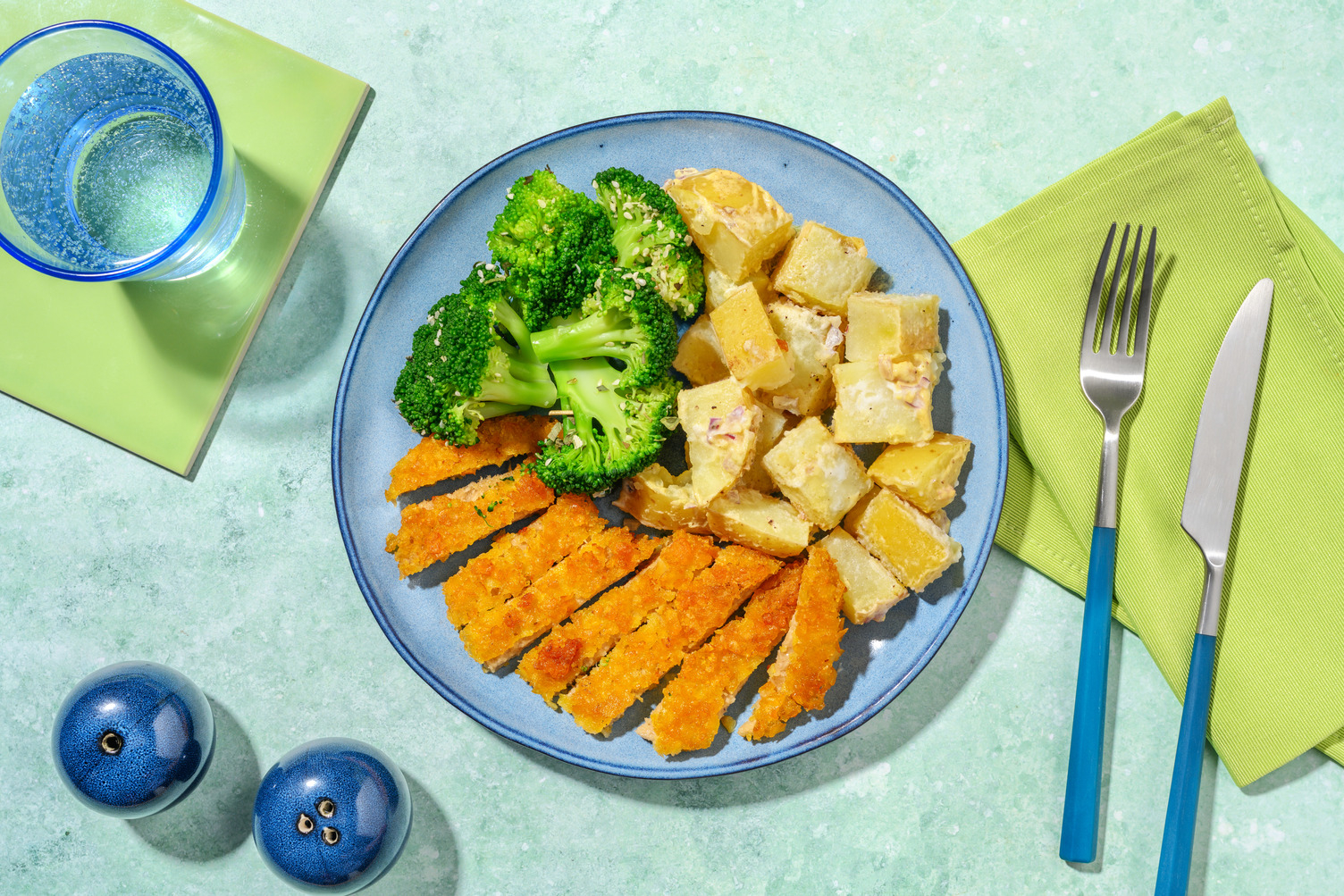 Veggie schnitzel met geroerbakte broccoli