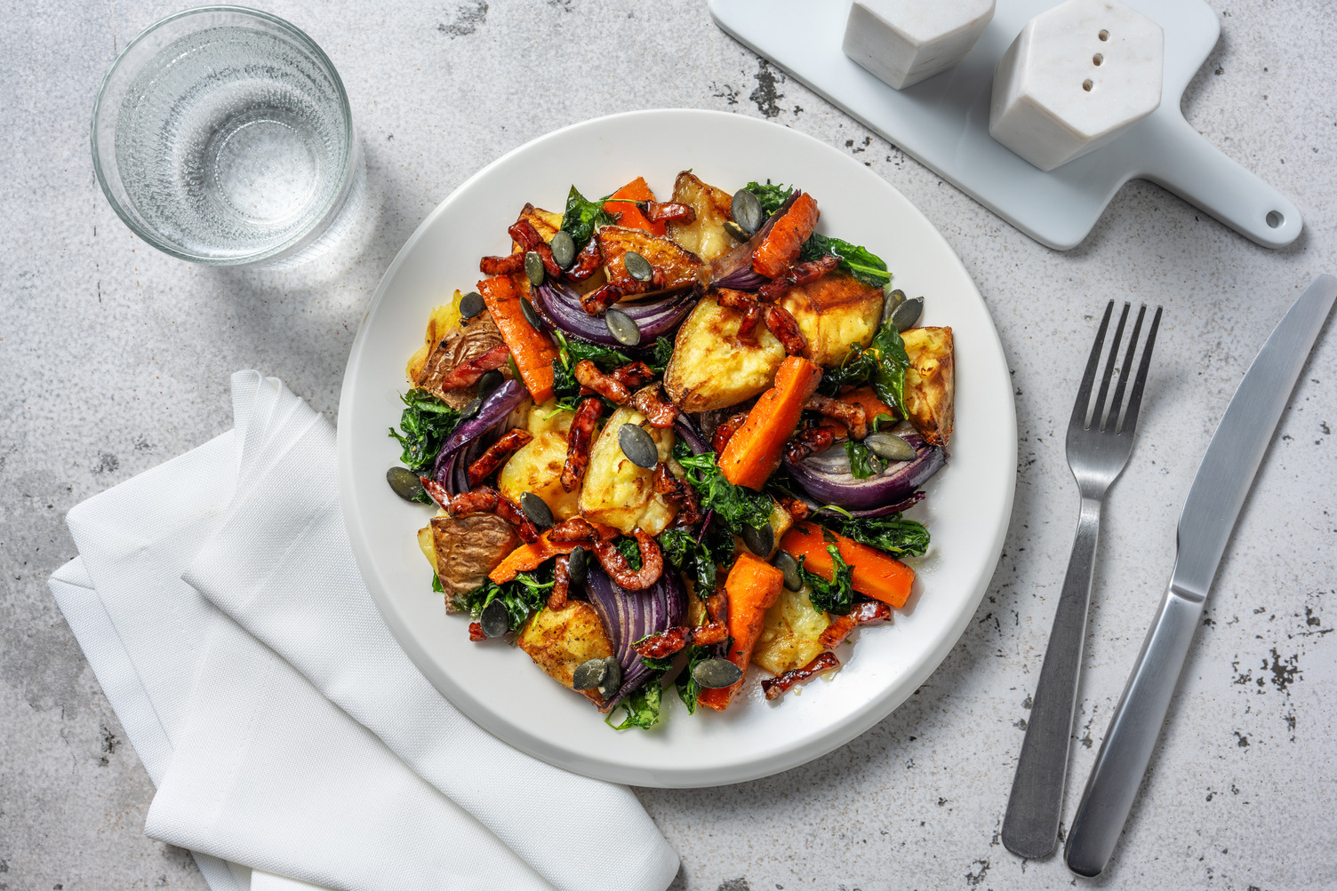 Warm Roast Potato, Bacon and Crispy Kale Salad