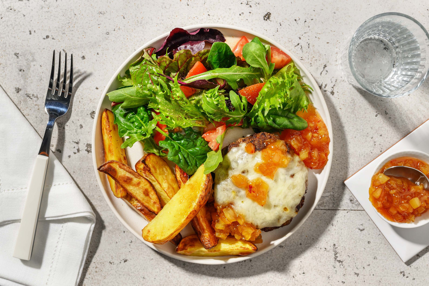 Spiced Naked Cheeseburger and Pineapple Relish