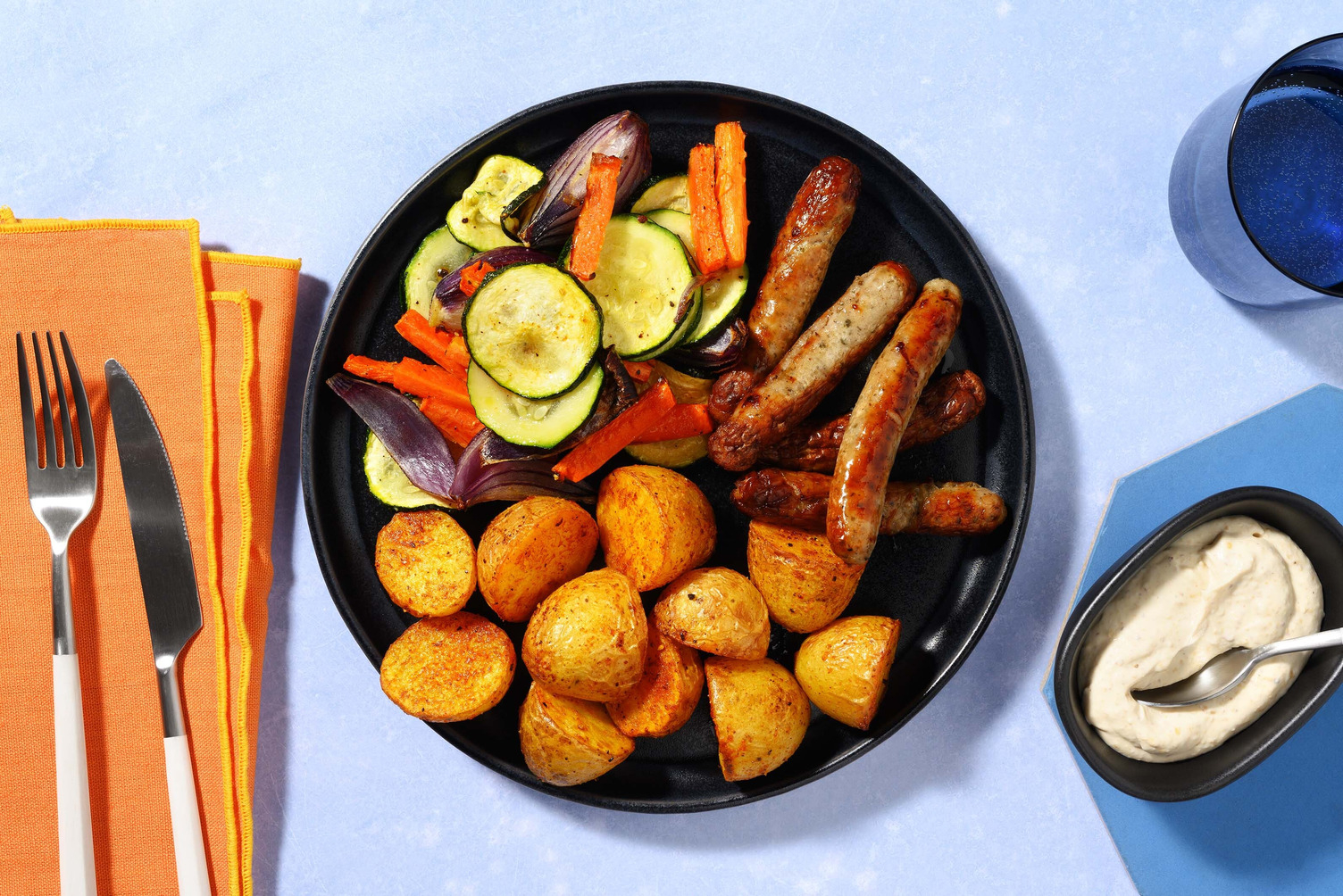 Nürnberger Würstchen mit Ofengemüse