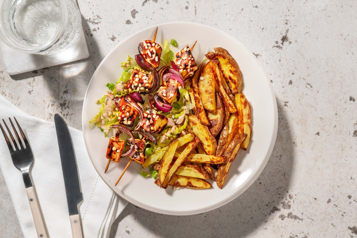 Honey-Gochujang Paneer Skewers and Chips