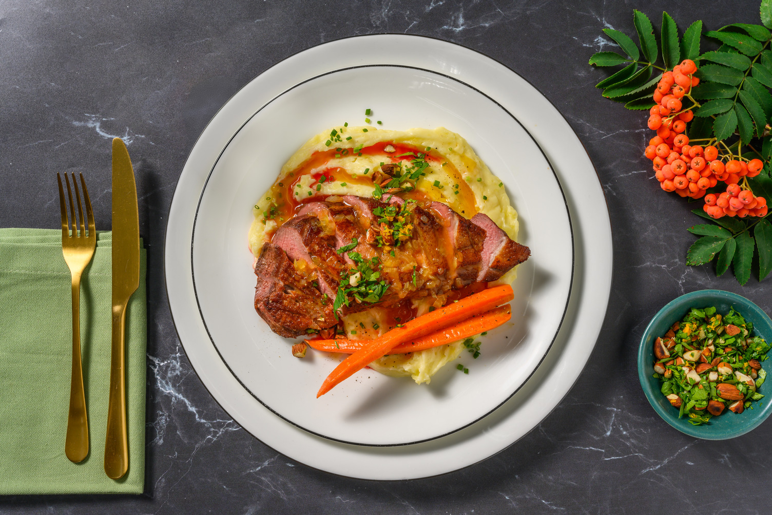 Entenbrust in Orangen-Sauce mit Gremolata