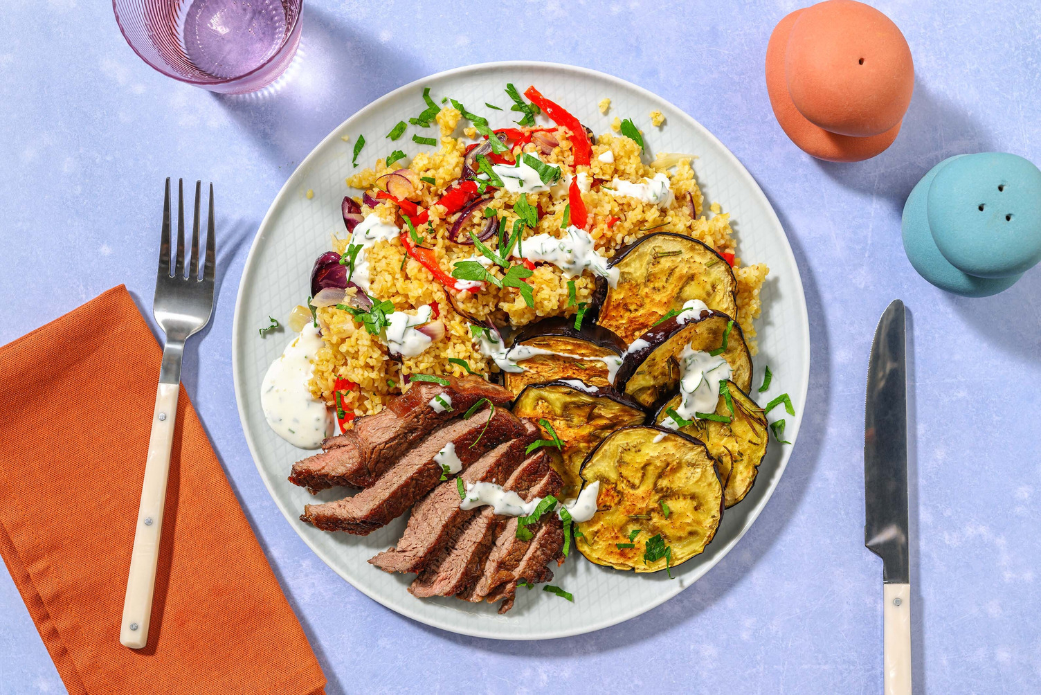 Steak with Rosemary Eggplant & Parsley Mayonnaise