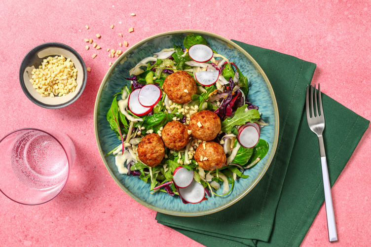 Sweet Chilli Pork Meatballs, Prawns & Ponzu Slaw