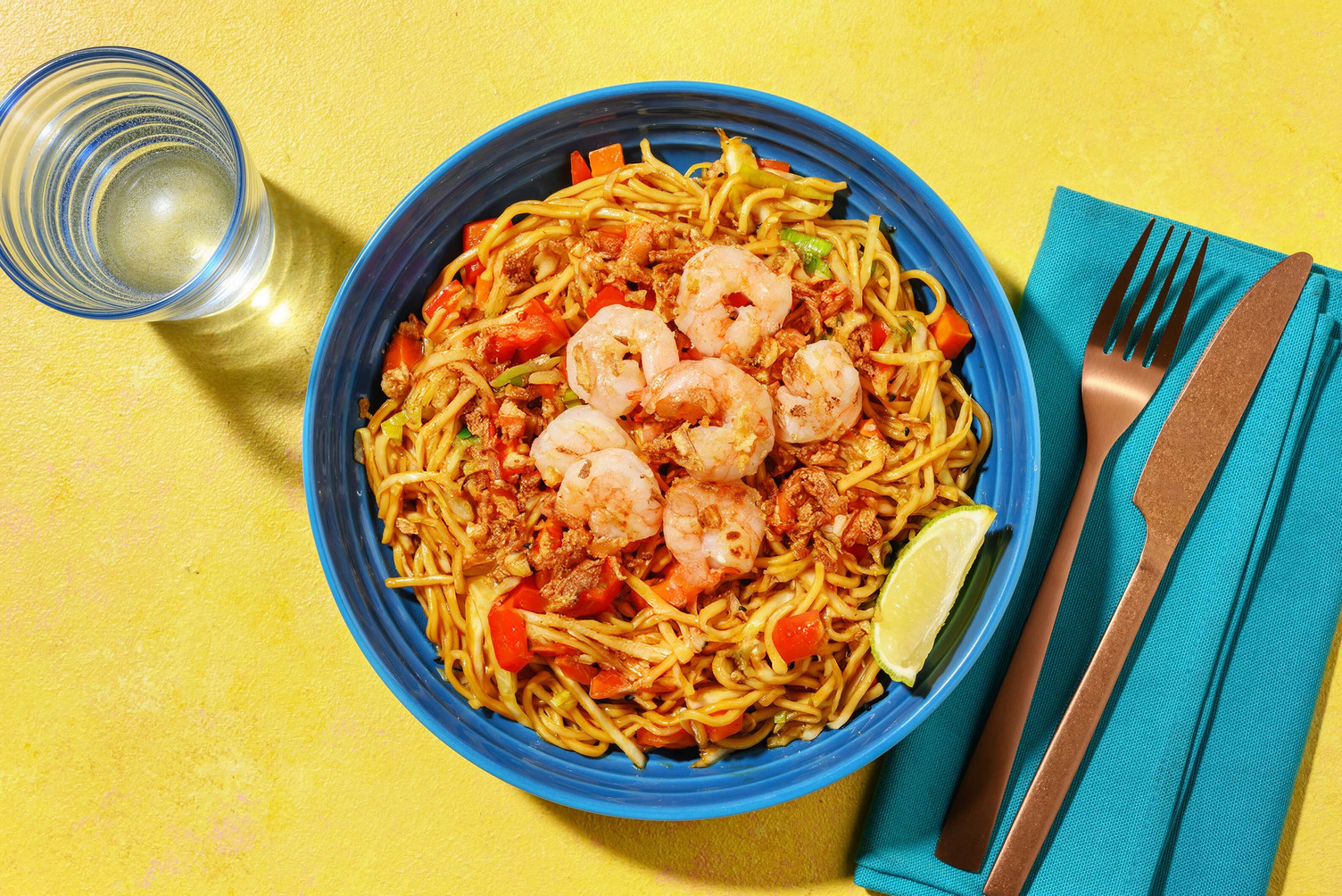 Noedels met knoflookgarnalen