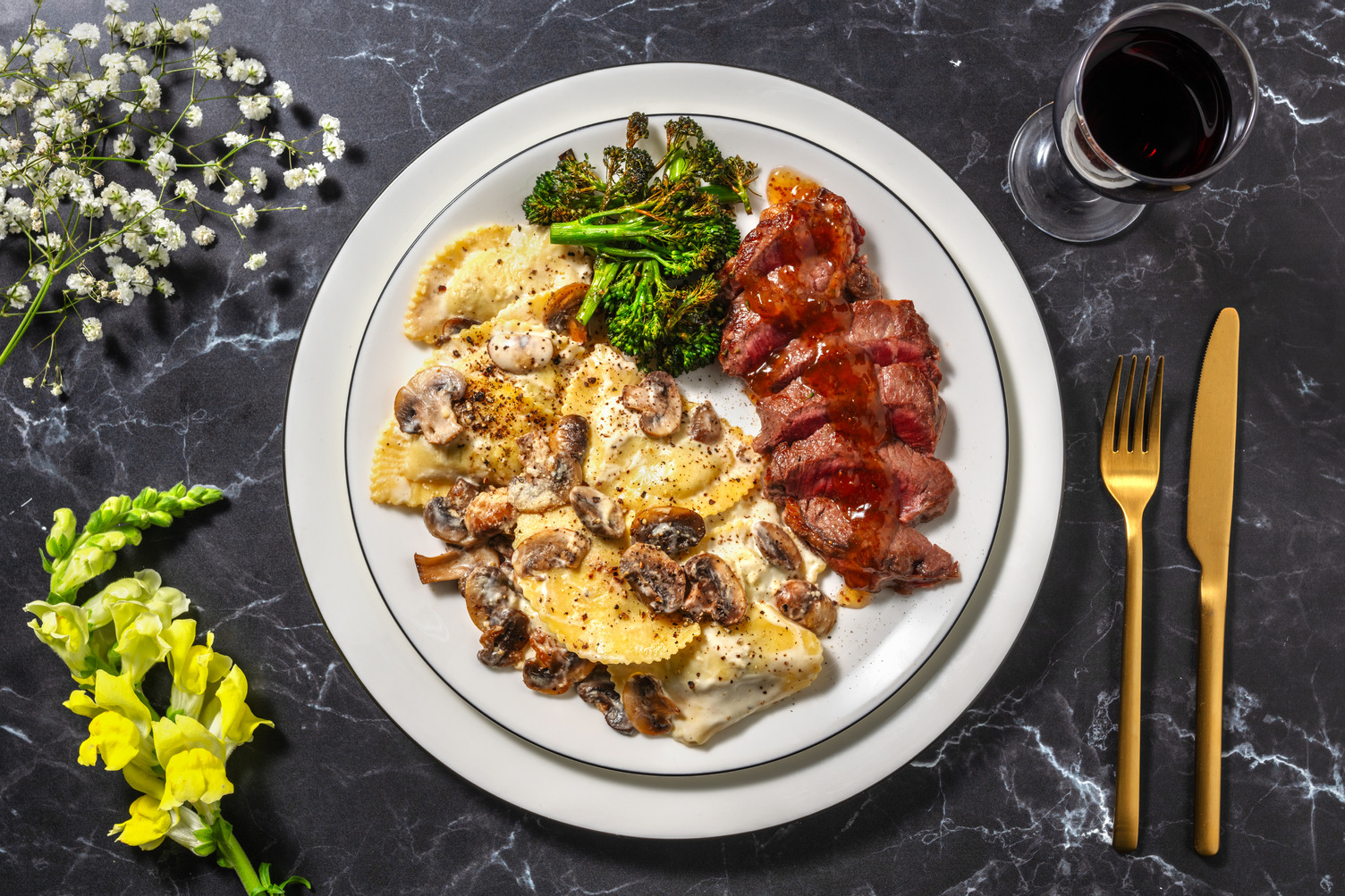 21 Day Aged Rump Steak & Parma Ham Filled Pasta