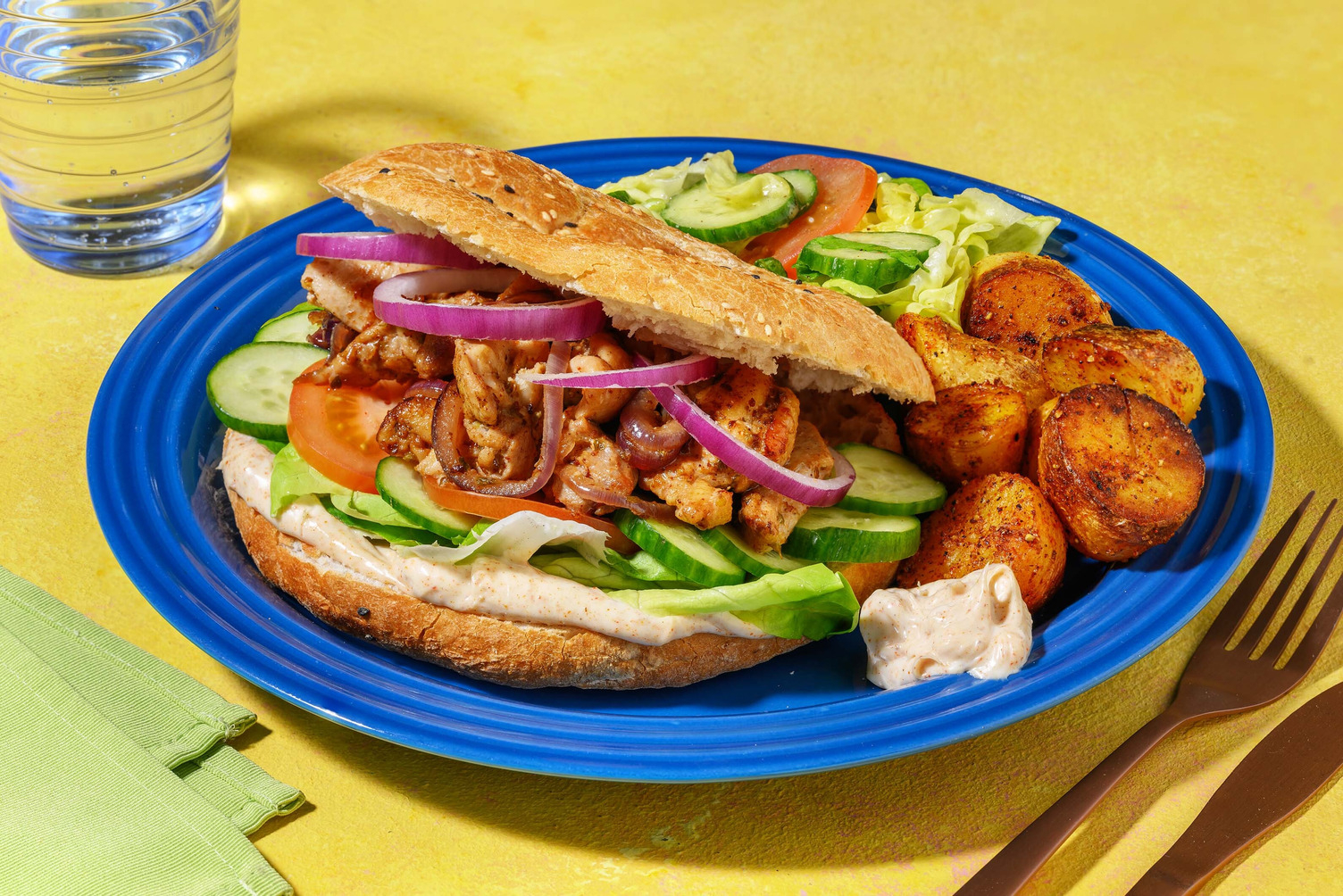 Turks broodje met kippendijreepjes