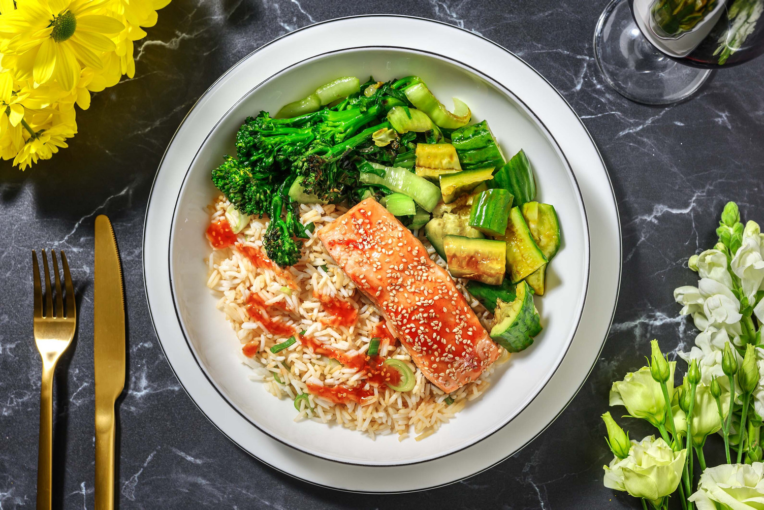 Teriyaki Sriracha Salmon and Ginger Rice Bowl