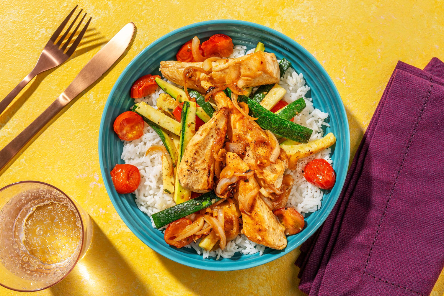Filet de poulet sur riz crémeux au citron
