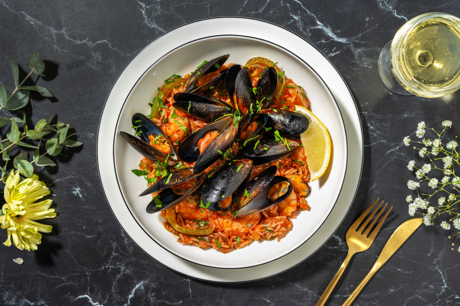 King Prawn and Mussels Paella