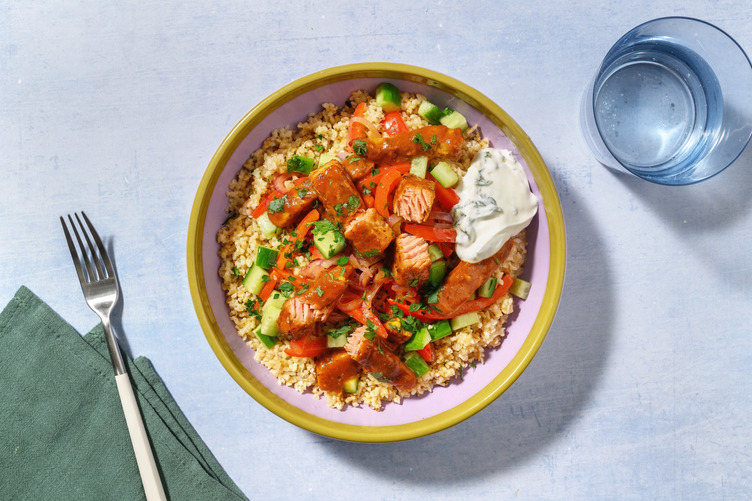 Sweet & Sticky Seelachs auf Zaatar-Bulgur