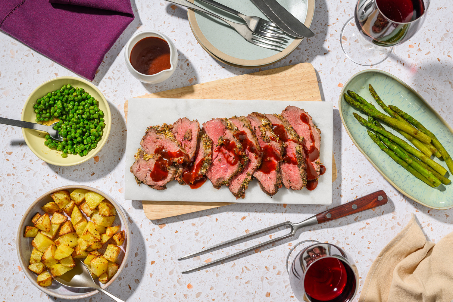 Herb Crusted Roast Lamb and Red Wine Jus