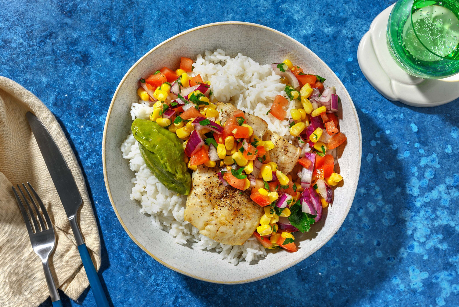Tex Mex-bowl met heekfilet en guacamole