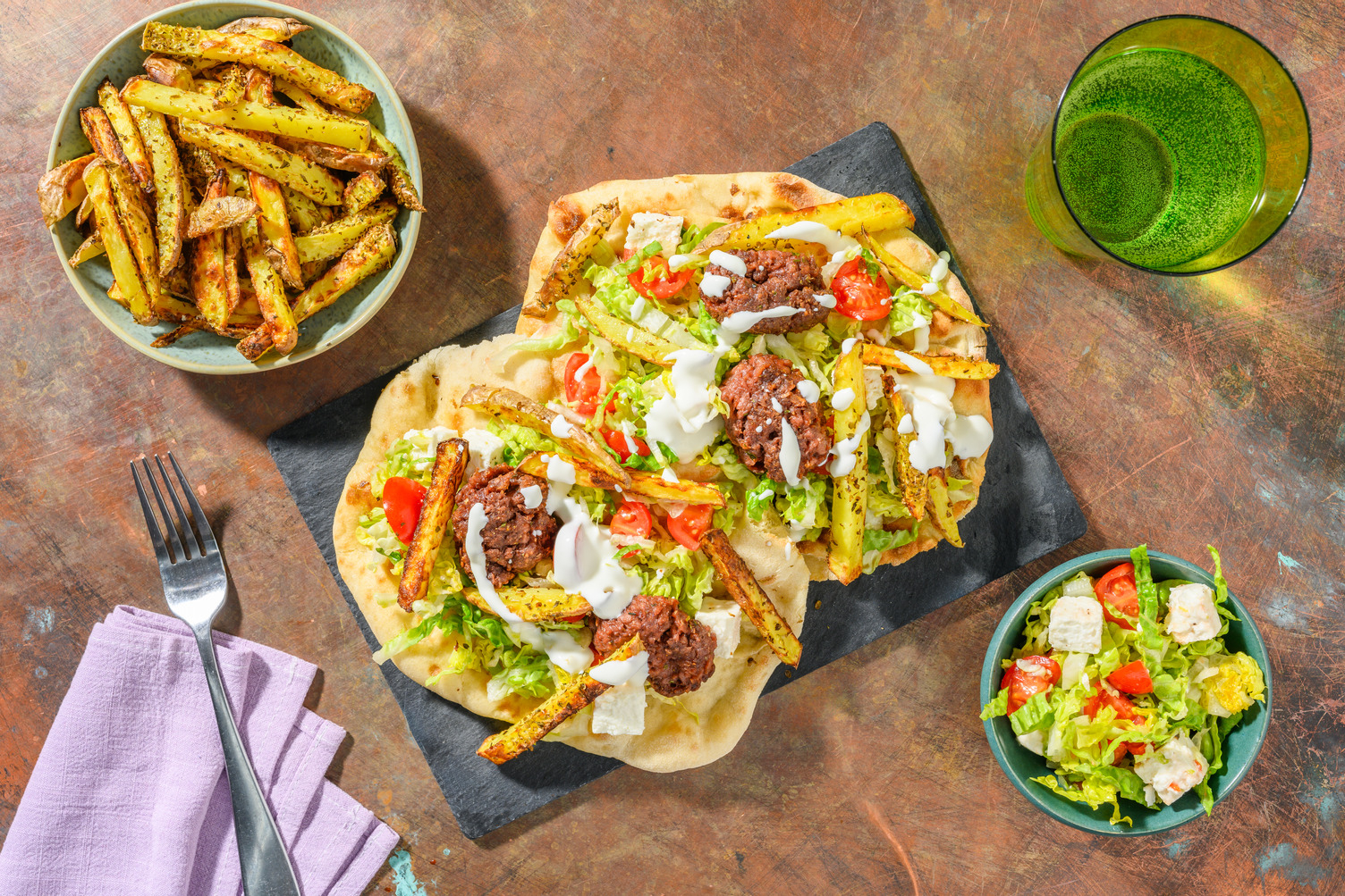 Greek Inspired Veggie Kofta Loaded Flatbreads