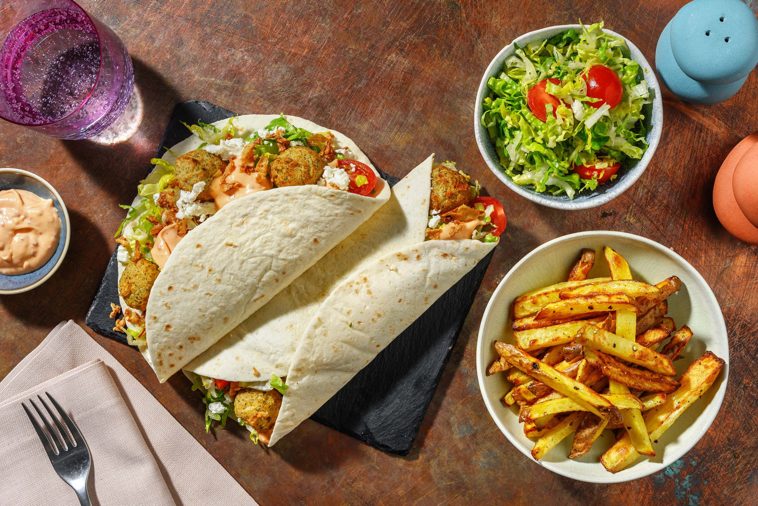 Falafel and Veggie 'Nduja Yoghurt Wraps