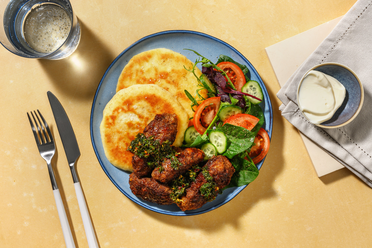 Beef Koftas, Haloumi & Homemade Yoghurt Flatbreads