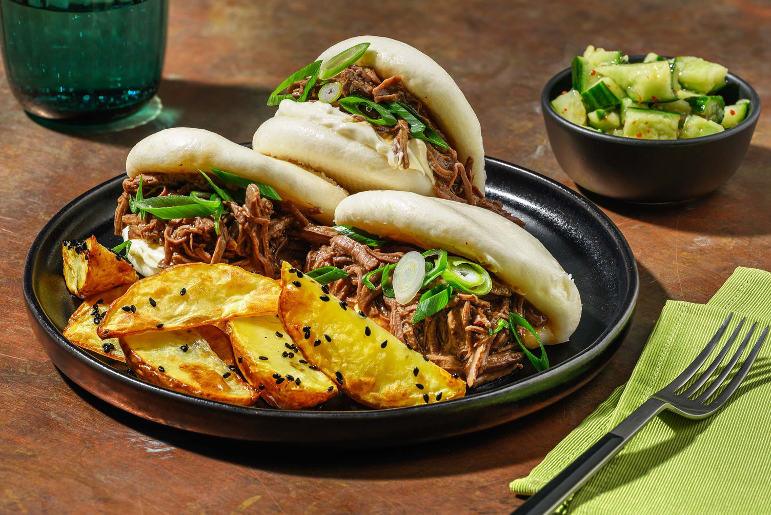 Festive Pulled Teriyaki Beef Bao Buns and Sesame Wedges