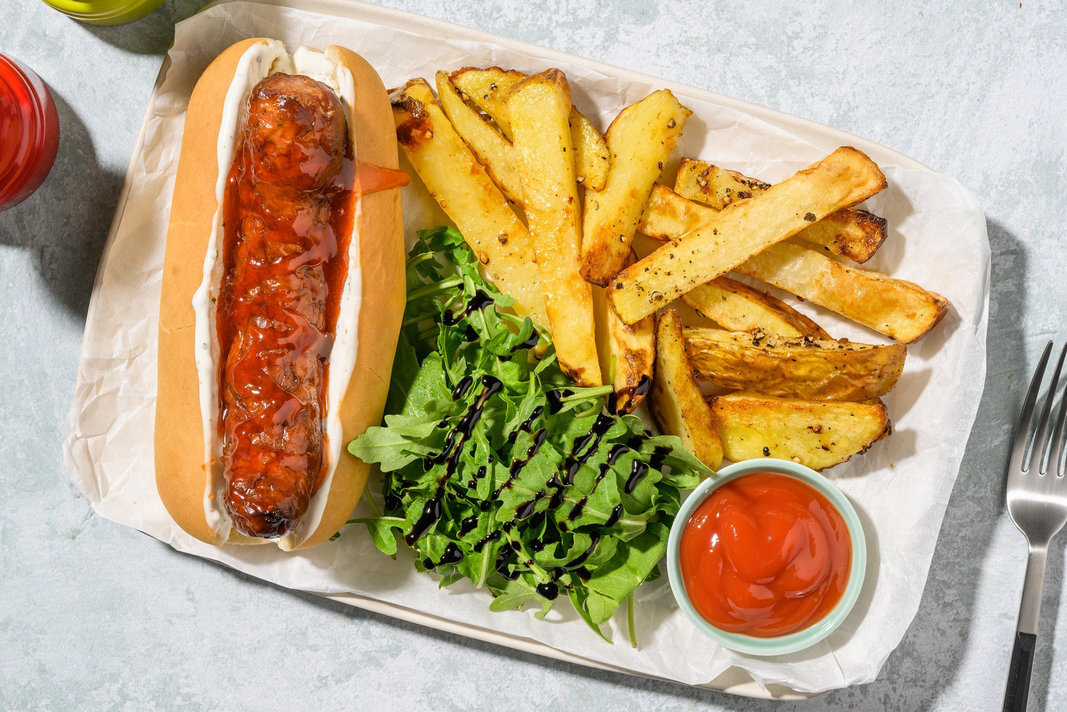 Hot Honey Hot Dog and French Fries