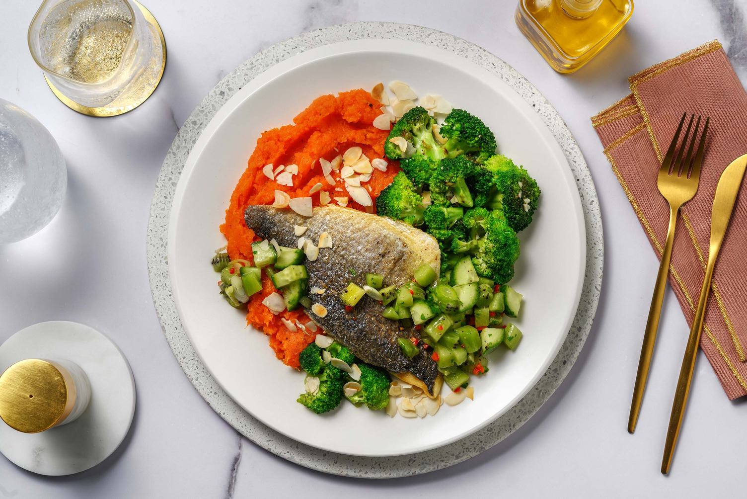 Tropisches Doradenfilet mit Süßkartoffelstampf