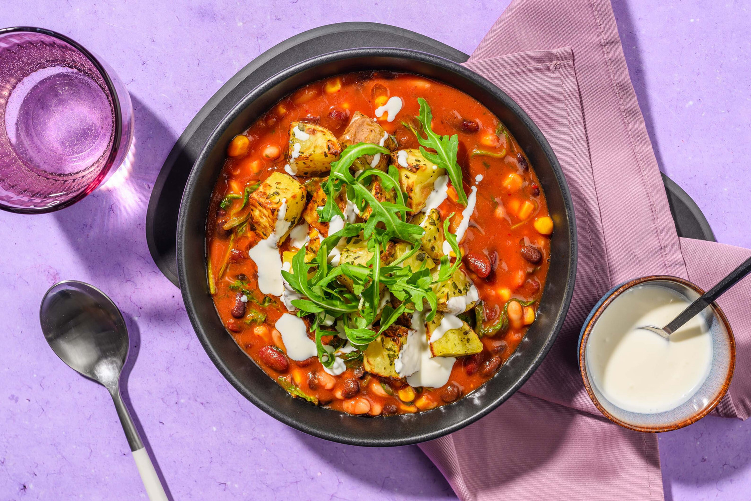 Crispy Potato Topped Harissa Bean Bowl