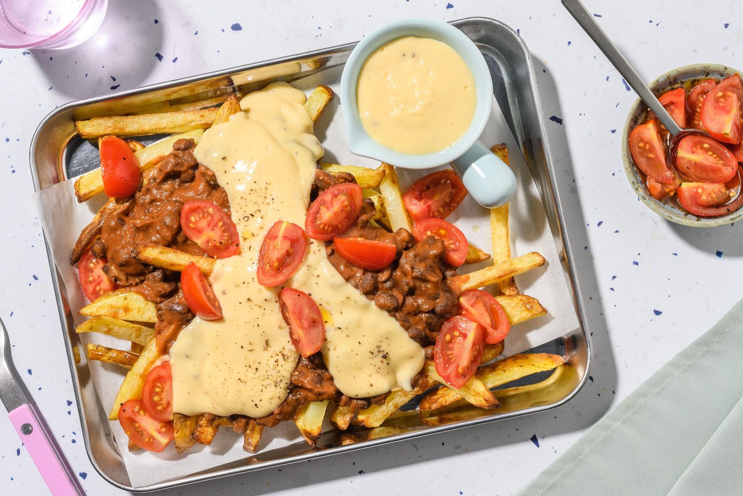 Nacho Style Loaded Fries and Tomato Salsa