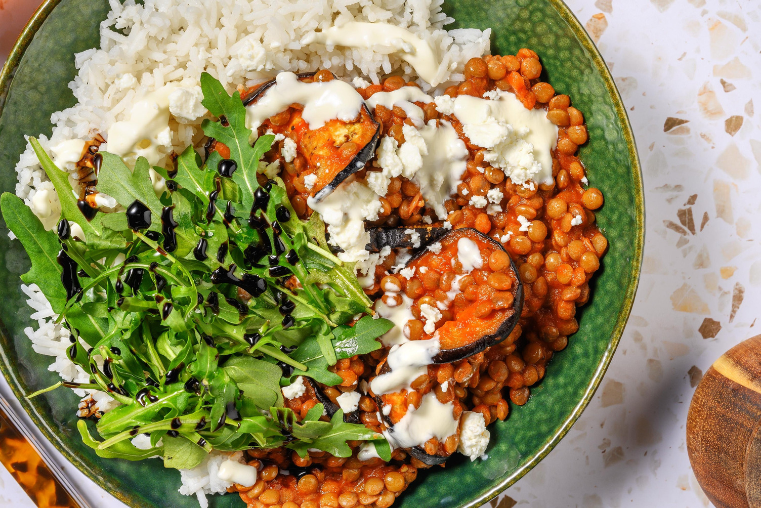 Quick Spiced Lentil Moussaka Style Rice Bowl