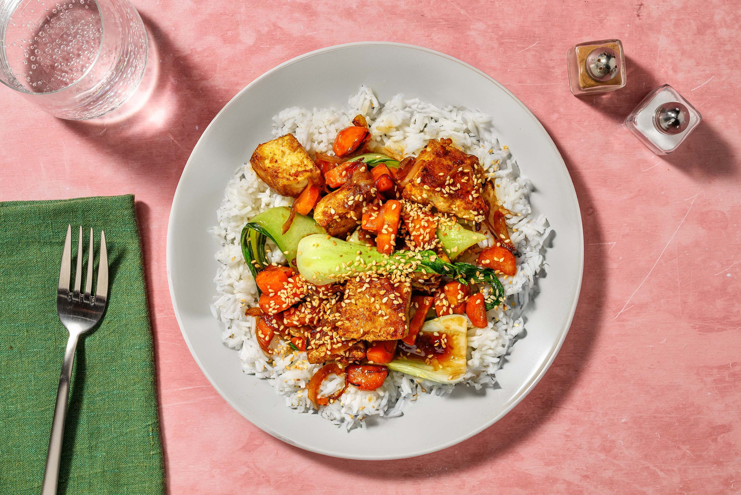 Hoisin Tofu Stir-Fry and Cauliflower Rice