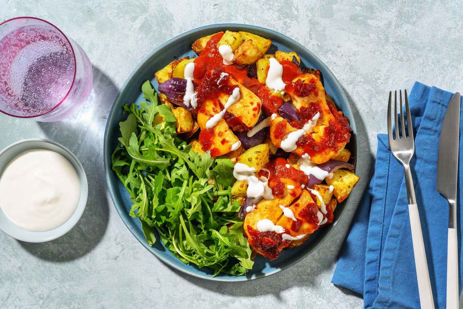 Glazed Halloumi Loaded Patatas Bravas