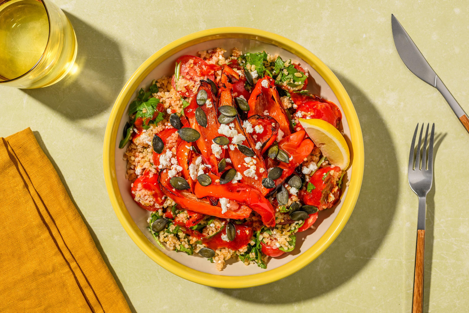 Middle Eastern Style Charred Pepper Bulgur Wheat Salad