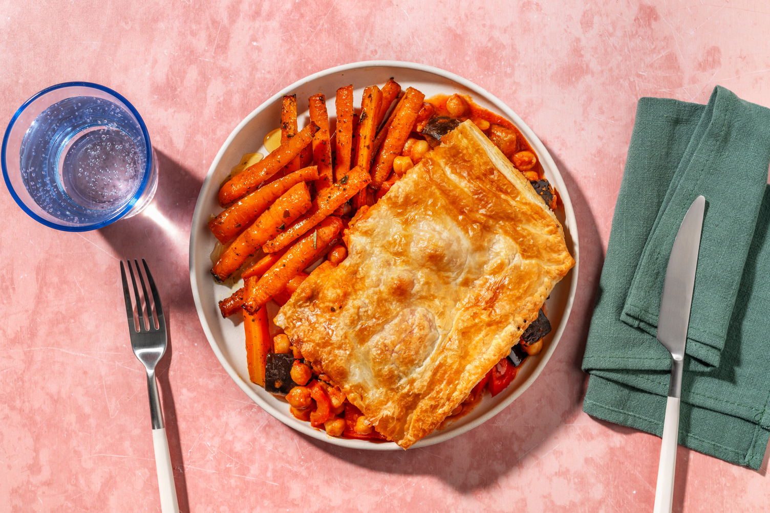 Cheesy Mediterranean Style Chicken and Chickpea Puff Pastry Pie