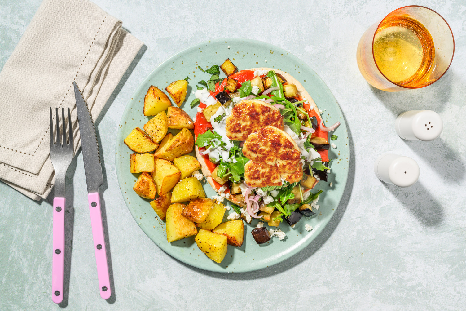 Pide Inspired Aubergine and Halloumi Flatbreads
