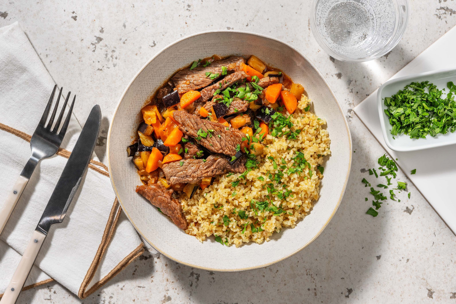 Moroccan-Style Stew with Steak Strips