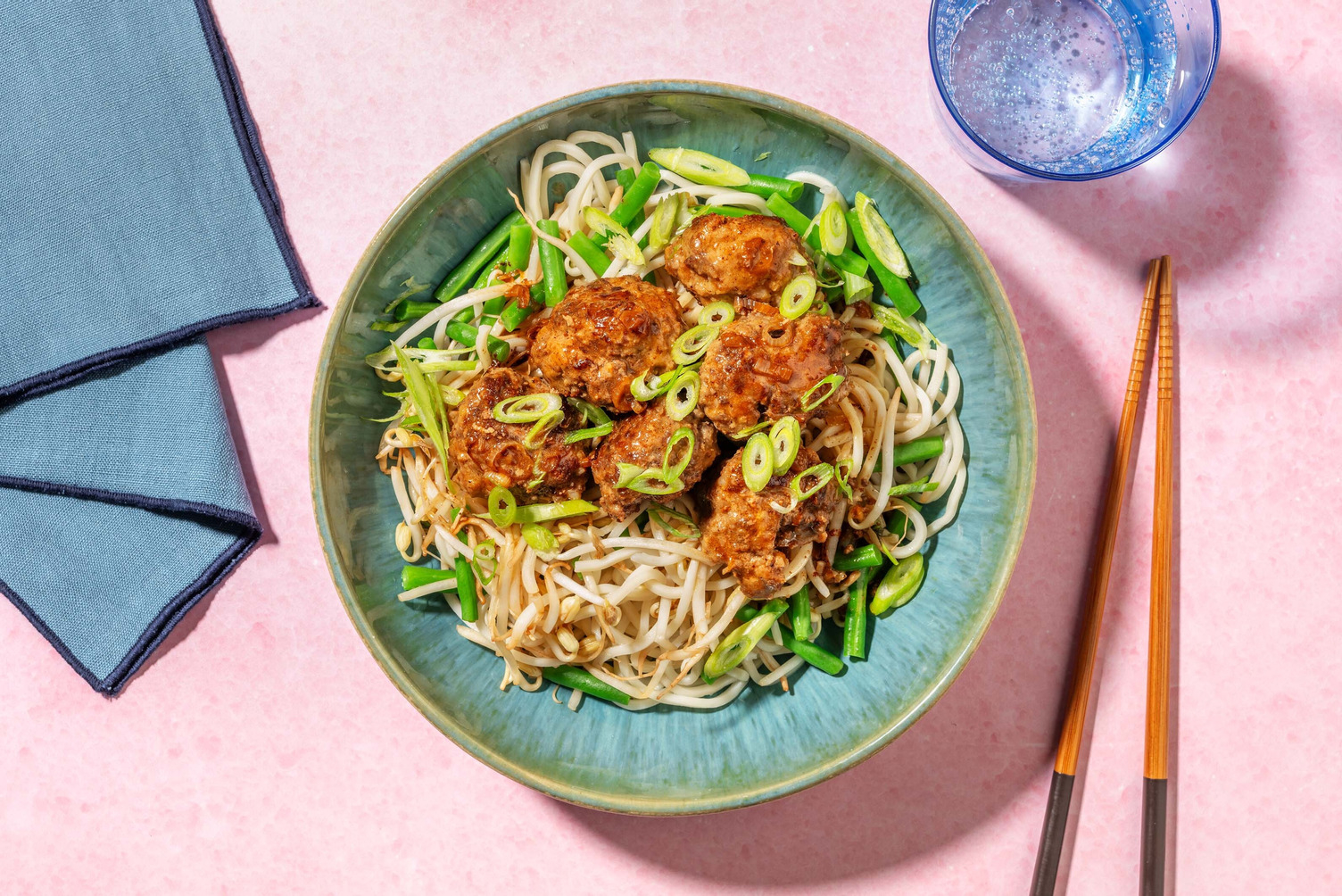 Meatballs in Sticky Sauce with Noodles